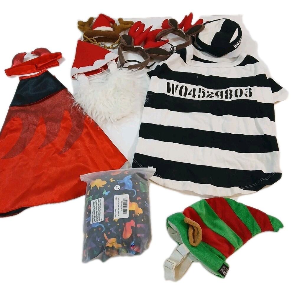 Dog Outfits Clothes Size Medium Large Lot 12 Pieces Costumes Devil Jail Christma